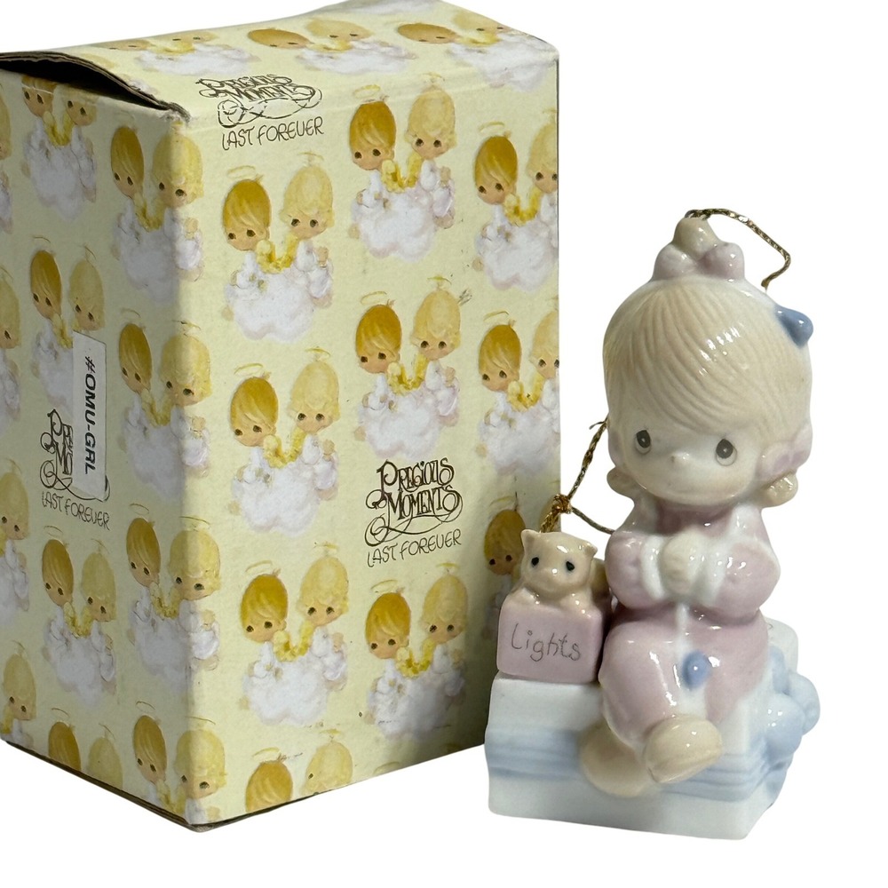 Precious Moments Girl On Present Musical (does not work) Ornament 1994 *
